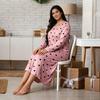 Vestido de Dormir Longo Feminino Plus Size Estampa de Corações Manga Longa Roupa de Dormir Camisola Outono Solto Camisolas Confortáveis para Relaxar