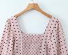 2025 Fashionable Women's French Chic Polka Dot Square Neck Top with Puff Sleeves