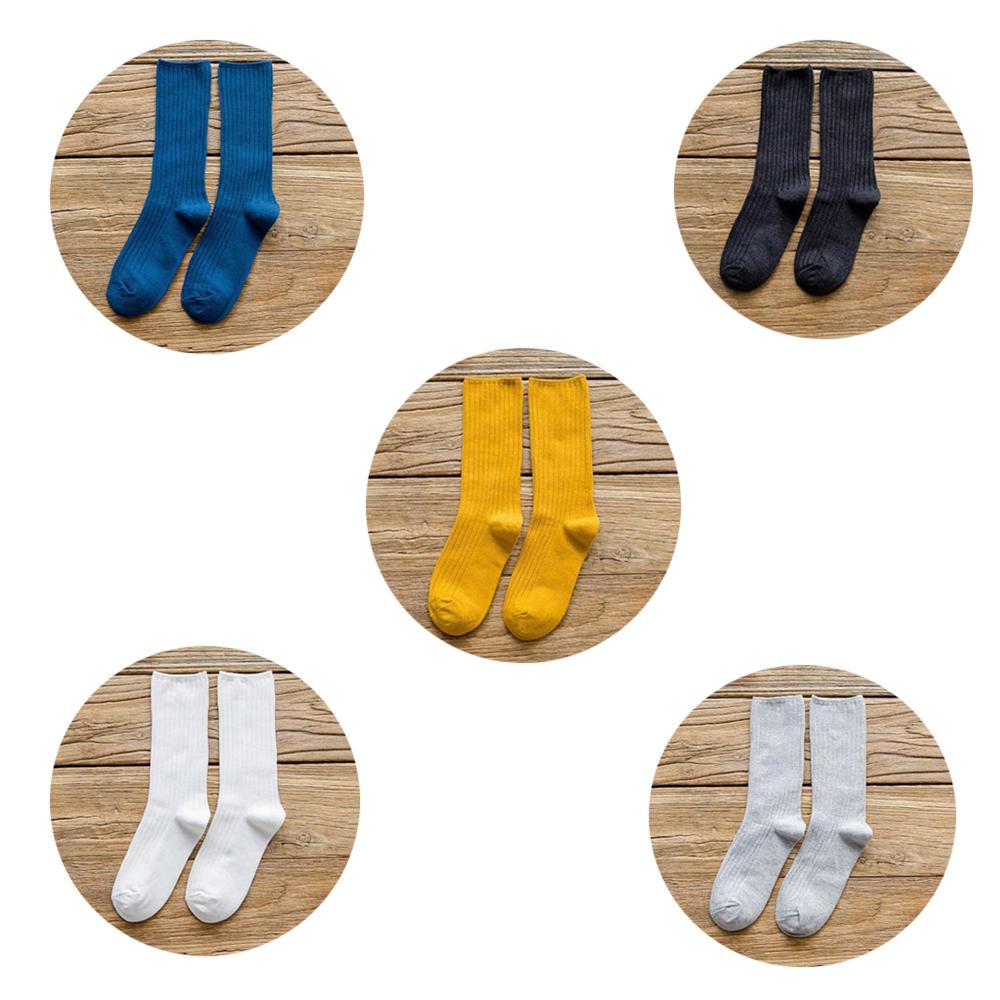 5 Pairs Solid Ribbed Crew Socks Women Mixed Color 4 Seasons Fit Loose Socks Set Daily Basic Sox