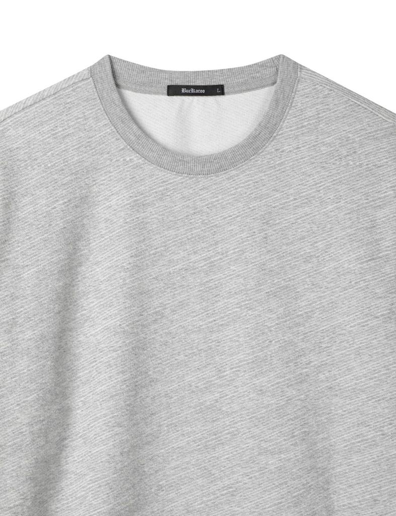 BUCKAROO Men'S Bias Ribbed Round Long Sleeve T-Shirt Melange Gray