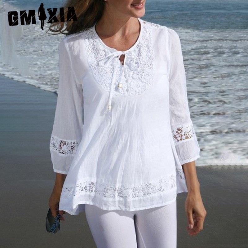 

GMXIA Women s Fashion Casual Solid Color Print 3/4 Sleeve O Neck Blouses & Shirts XXXL