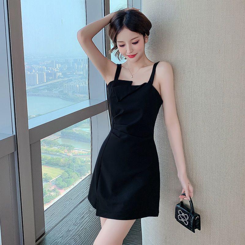 Elegant Black Slip Dress for Women - 2026 Spring/Summer Slim Fit A-Line Skirt