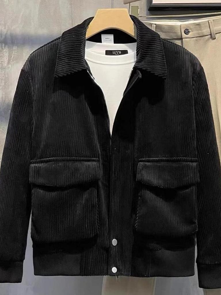 Autumn Korean Trendy Men's Corduroy Jacket - Solid Color, Warm, Cool Zipper Design
