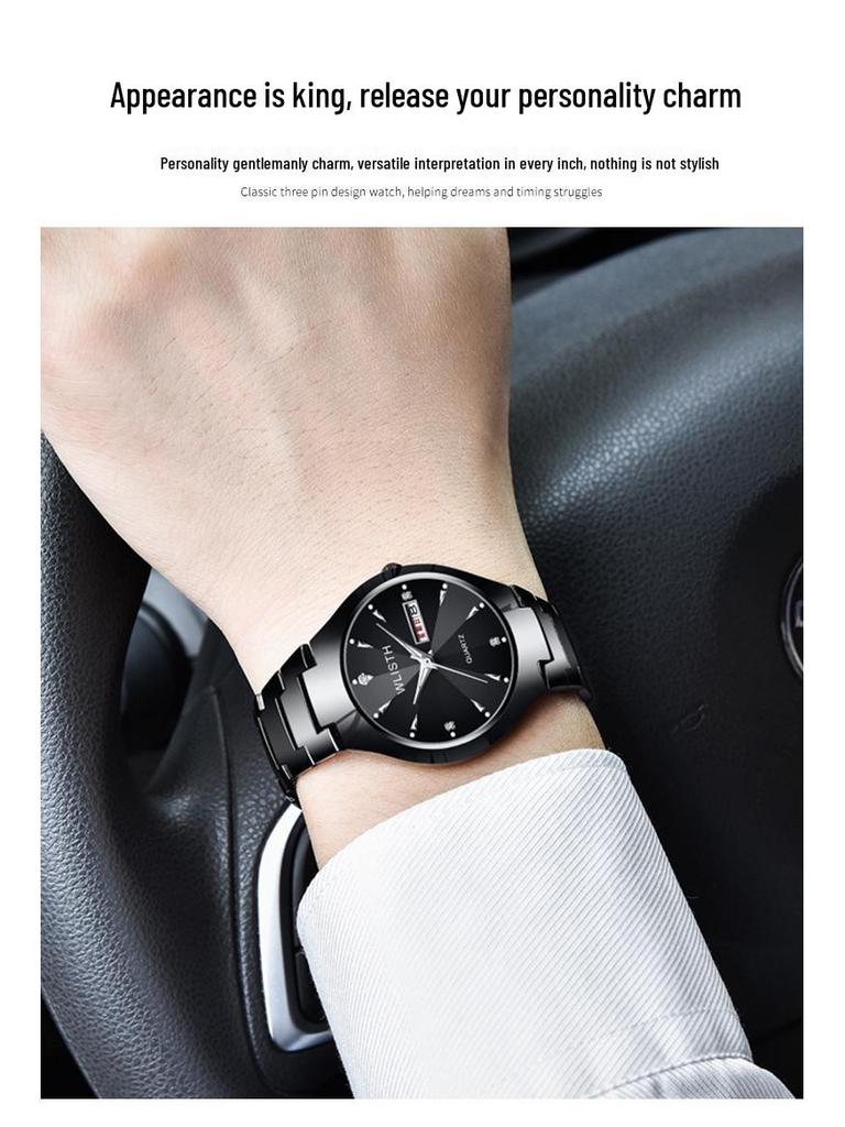 Wolis Waterproof Luminous Calendar Quartz Watch for Men & Women - Steel Band Business Couple Wristwatch