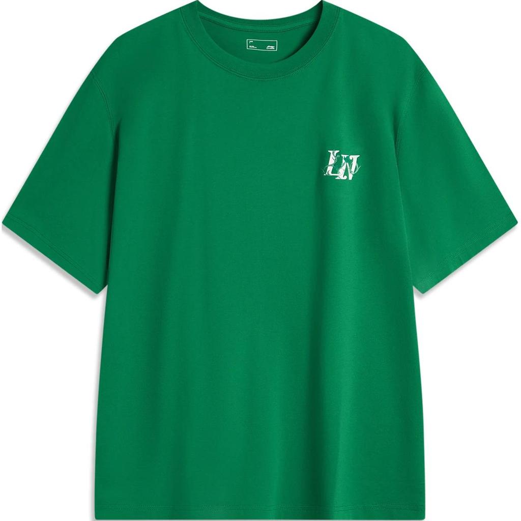 Li Ning Chinese Culture Series Printed Letter Round Neck Comfortable Breathable Short Sleeve T-Shirt Unisex Tops Crisp-Green AHSU319-5