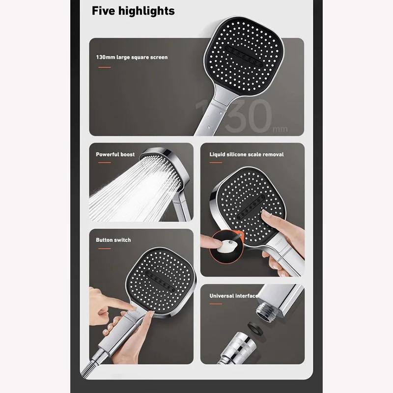 3 Modes High Pressure Shower Head Massage Shower Head with Filter Rainfall Faucet Bathroom Accessories