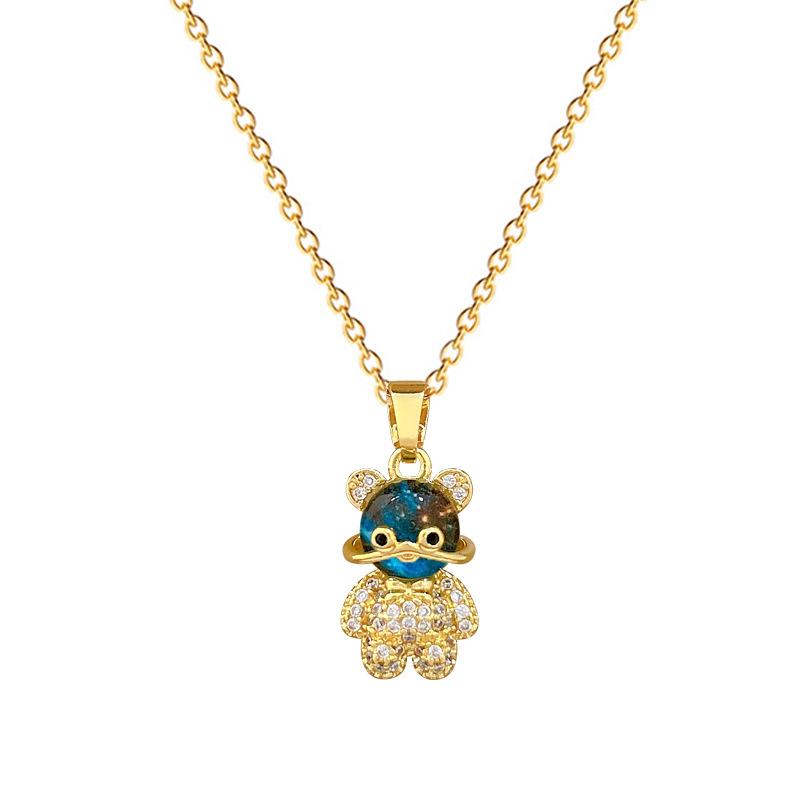 Titanium Steel, Starry Sky Three-Dimensional Bear Light Luxury Temperament Gorgeous Full Diamond Necklace Female Versatile Collarbone Chain