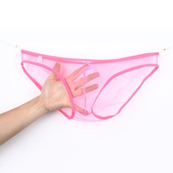 Men Sexy See-Through Mesh Solid Color T-Back Thong Briefs Low Rise Underwear