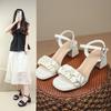 French Roman Sandals Women's 2025 New Summer Versatile Medium Heel Work Not Tired Feet with High Heels