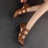 Comemore Genuine Leather Chunky-Heel Women's Sandals Flower High Heels Luxury Summer Sandal for Women 2025 High-heeled Shoes Red