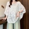 DIMANAF 2026 New Summer Basic Shirt Women Lace Blouse Tops Tees Casual O-Neck Loose White Short Tees
