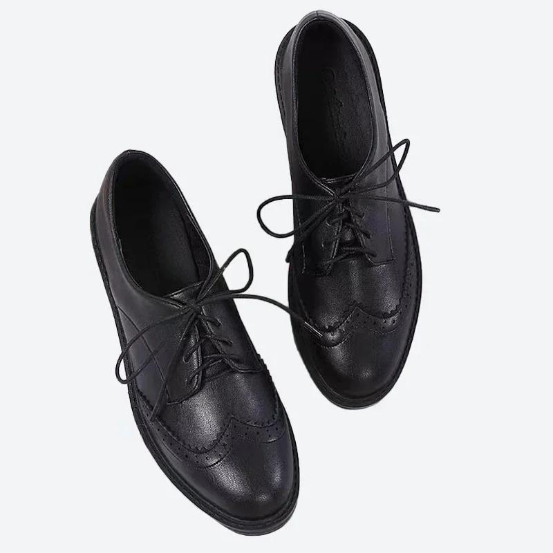 Fashion 2025 Autumn Women Oxford Flats Shapes Brogue Leather Full Black Office Outsole Mole Female Ballet Derby Shoes Ladies Work shoes