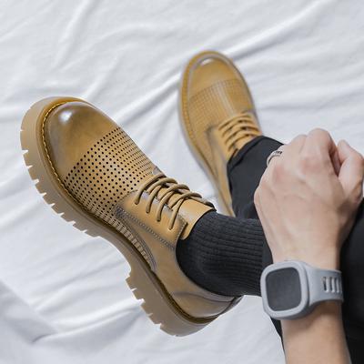 Chaussures Oxford à plateforme d'été à la mode pour hommes, chaussures en cuir ajourées à semelle épaisse, formelles, de soirée, confortables et respirantes, qualité de luxe, chaussure pour hommes