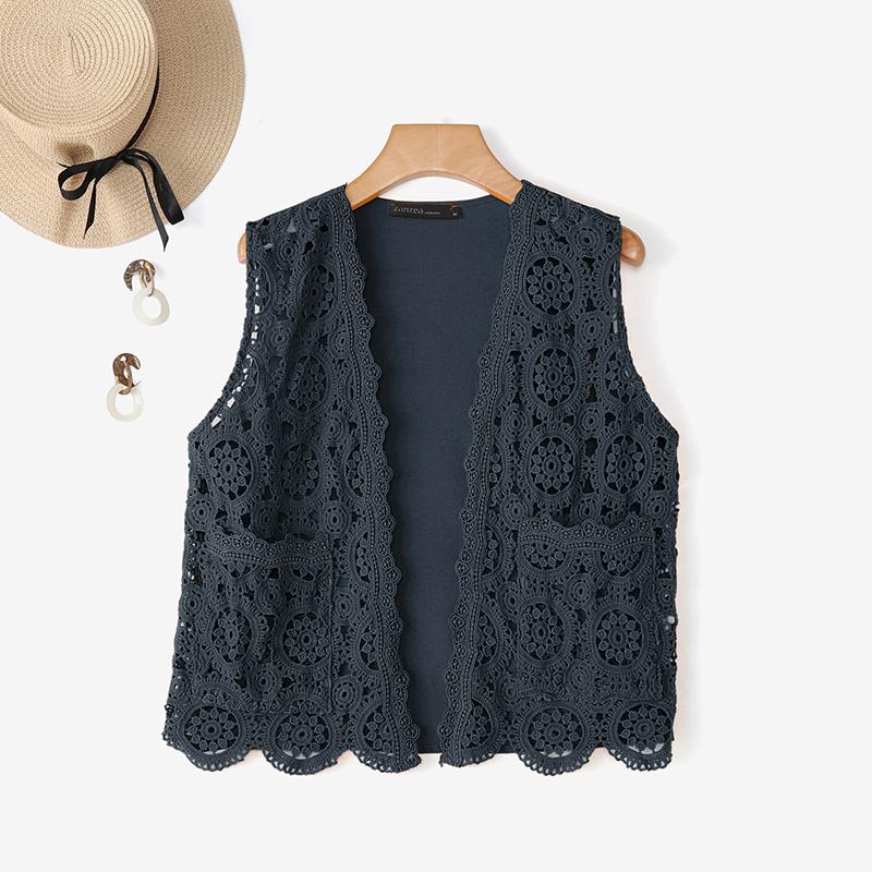 ZANZEA Women Casual Lace Patchwork Sleeveless Cardigan Vest