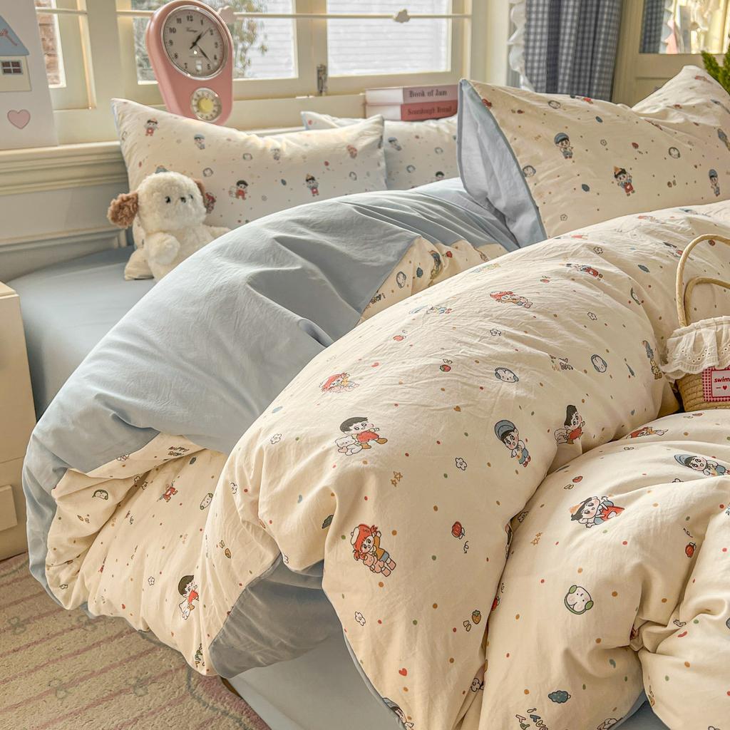 Cute Cartoon Print 1 Piece Duvet Cover, Washed Microfiber Ultra-Soft Breathable Comforter Cover, Reversible Wrinkle Resistant