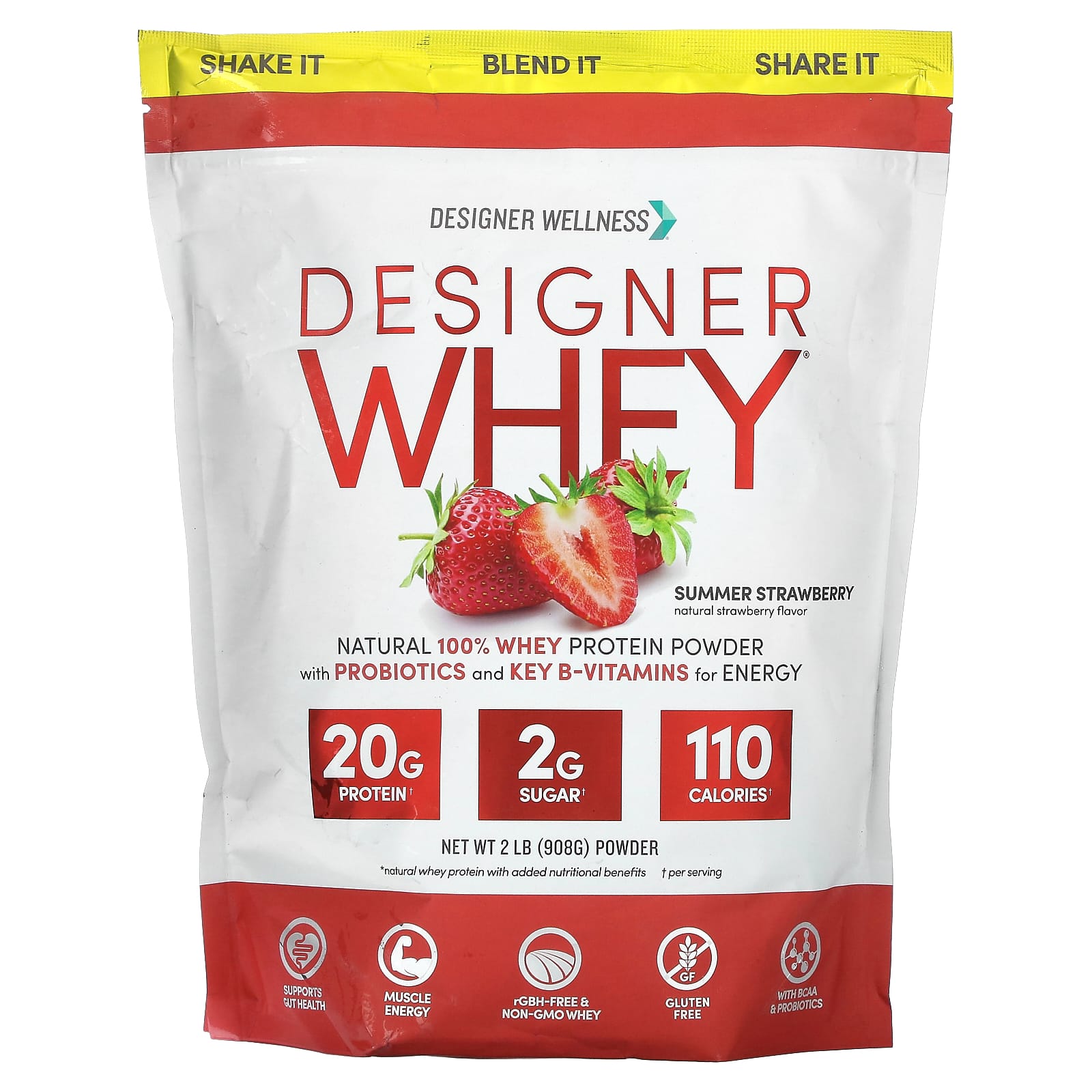 

Designer Wellness, Designer Whey, 100% Natural, Whey Protein, Summer Strawberry, 2 lbs (908 g)