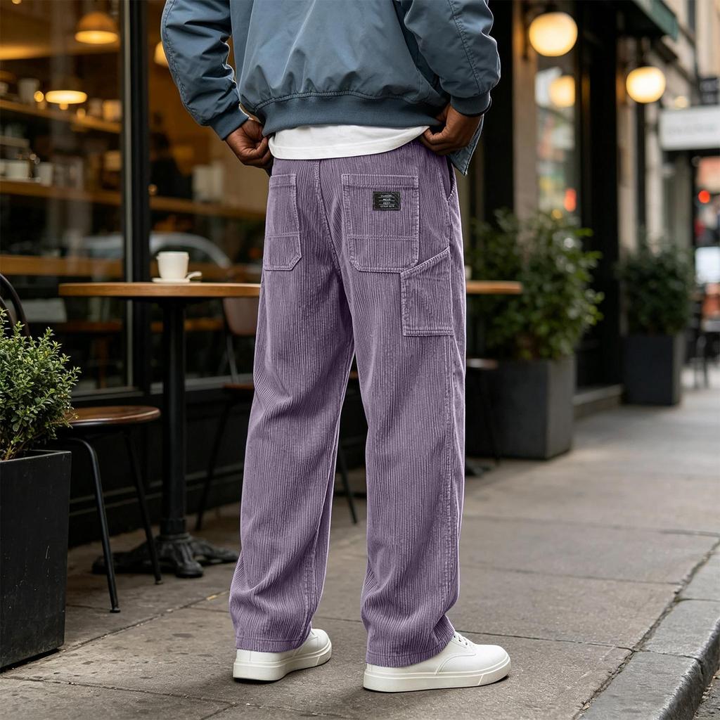 Men's Corduroy Multi-Pocket Cargo Pants Loose Fit Vintage Casual Straight Leg for Everyday Wear