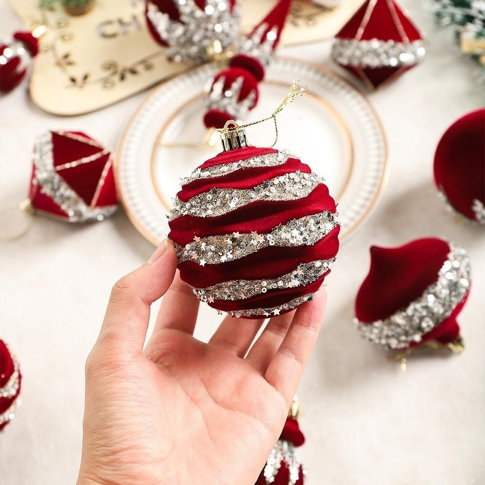 Sparkling Christmas Flocked Balls Set Flocked Hanging Decorations Christmas