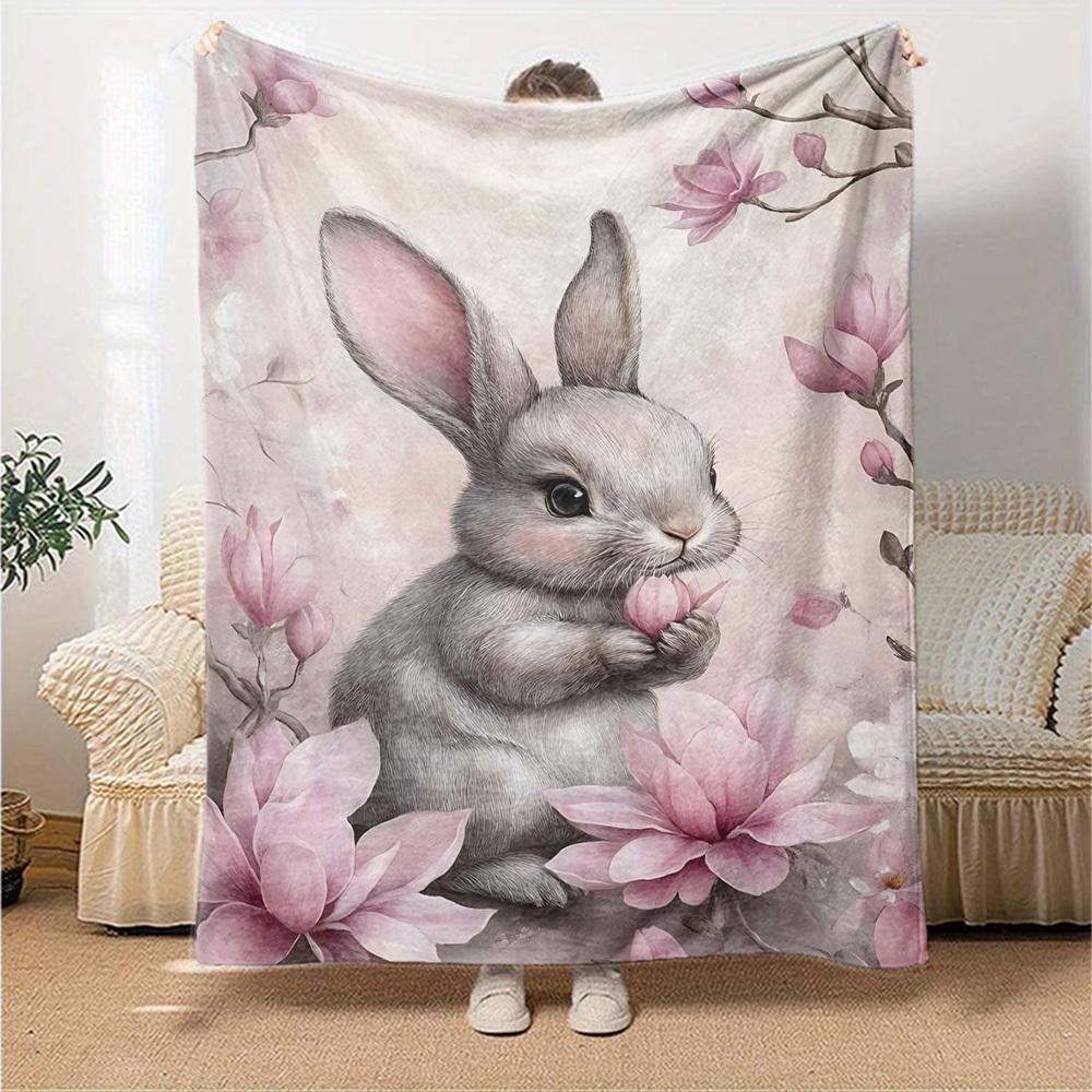 1pc rabbit flower blanket Lightweight Flannel Throw for Sofa Bed Travel Camping Livingroom Office Couch Chair