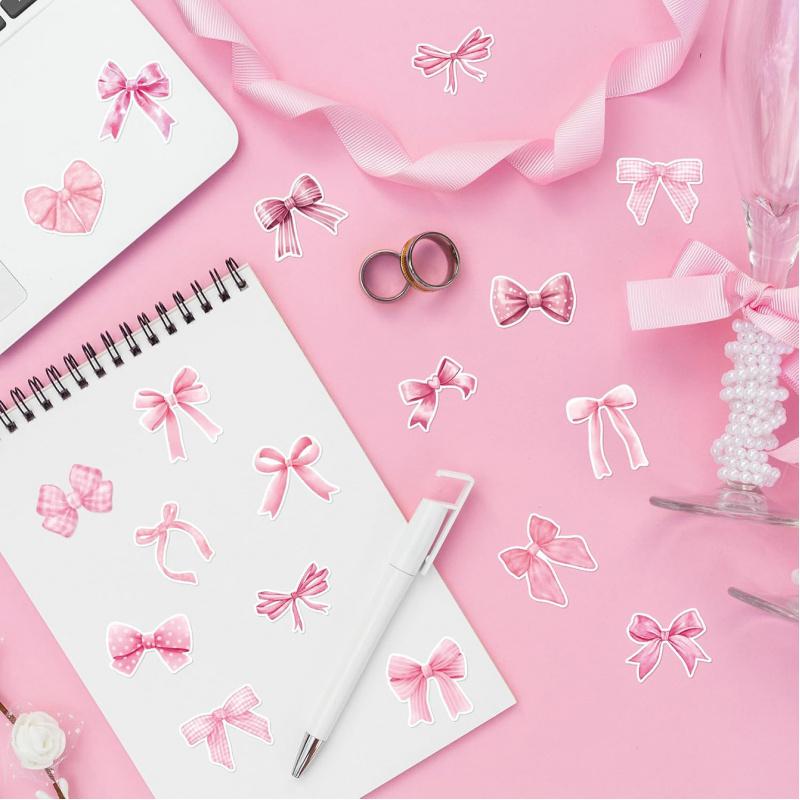500Paste/Roll Pink Bow Sealing Paste Cute Gift Box Gift Bag Sealing Paste Blessing Stickers Packaging Decorative Material Sticke