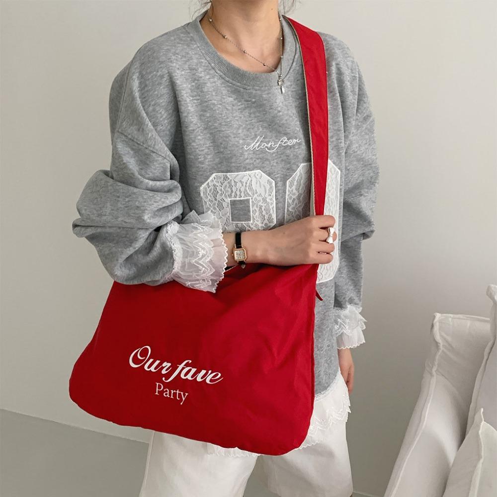 

Letter Stripe Handbag Strap Tote Bag Casual Canvas Shoulder Bag Travel красный