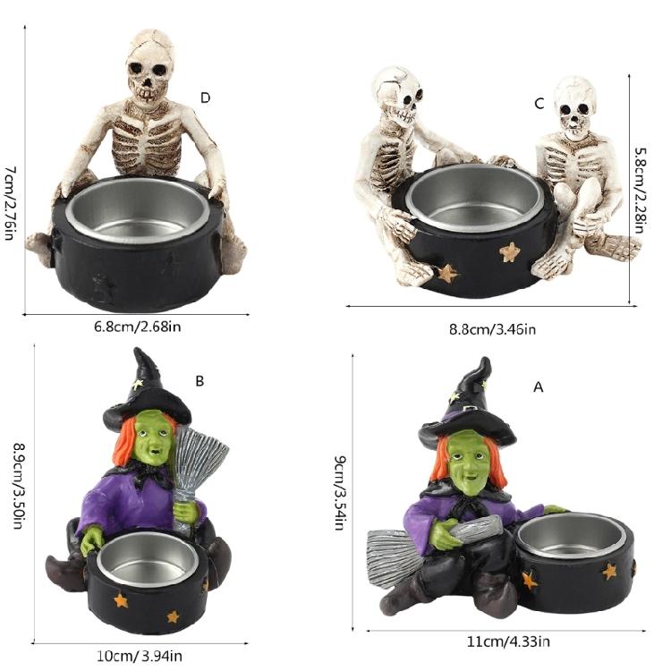 Halloween Candlestick Horror Theme Witch Skull Candle Support,Resin Candle Holder for Coffee Shops and Event