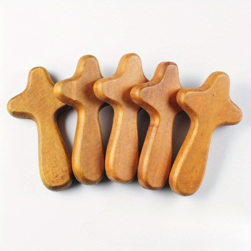5Pcs Wooden Cross, Handmade Wooden Pendant, Wooden Handicraft, Pine Wood, Hand-held Cross