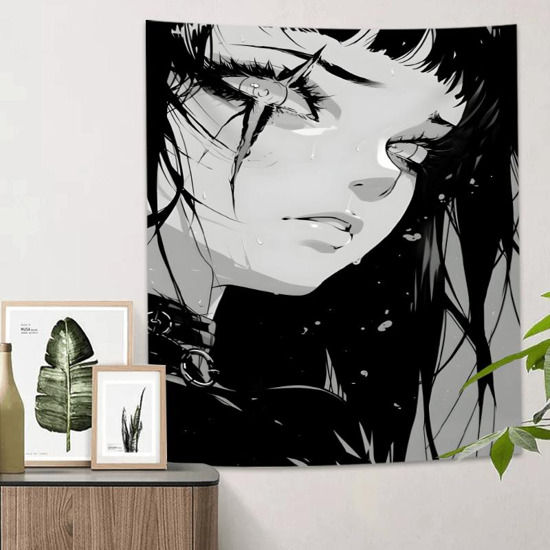 Anime Girl Tapestry with Scars On Eyes Dramatic Wall Hanging Decorations for Bedroom and Living Room Perfect Gift