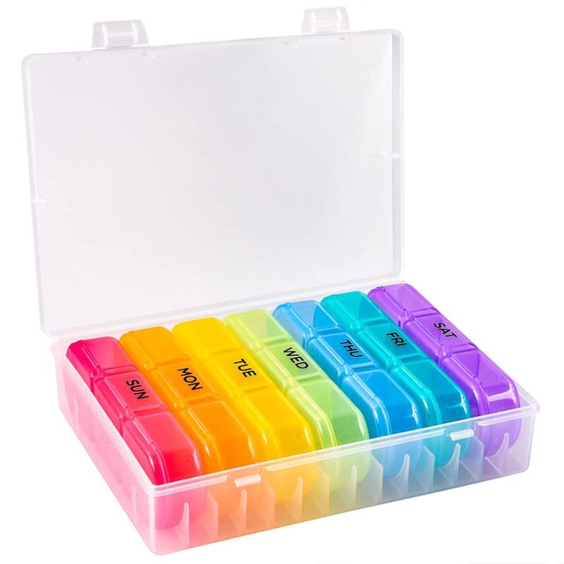21-Compartment Weekly Rainbow Pill Organizer for Elderly - Moisture-Proof, Portable Travel Pill Box (3x Daily)