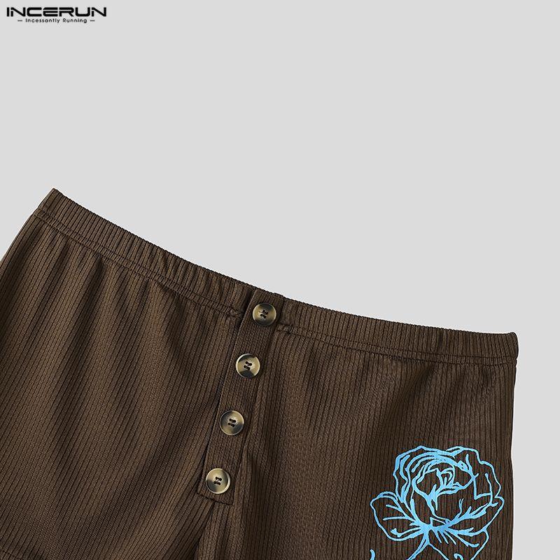 INCERUN Men's Elastic Waist Print Slim Fit Gym Shorts Athletic Workout Short Pants Sleep Bottom