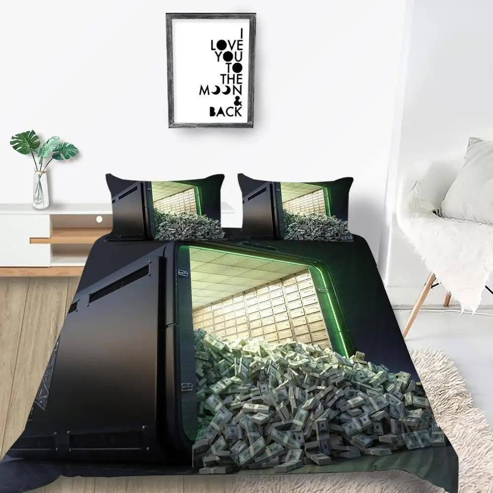 Copripiumino in Denaro Microfibra Banconote Dollaro della Federal Reserve degli Stati Uniti con il Ritratto di Ben Franklin Set Letto Matrimoniale