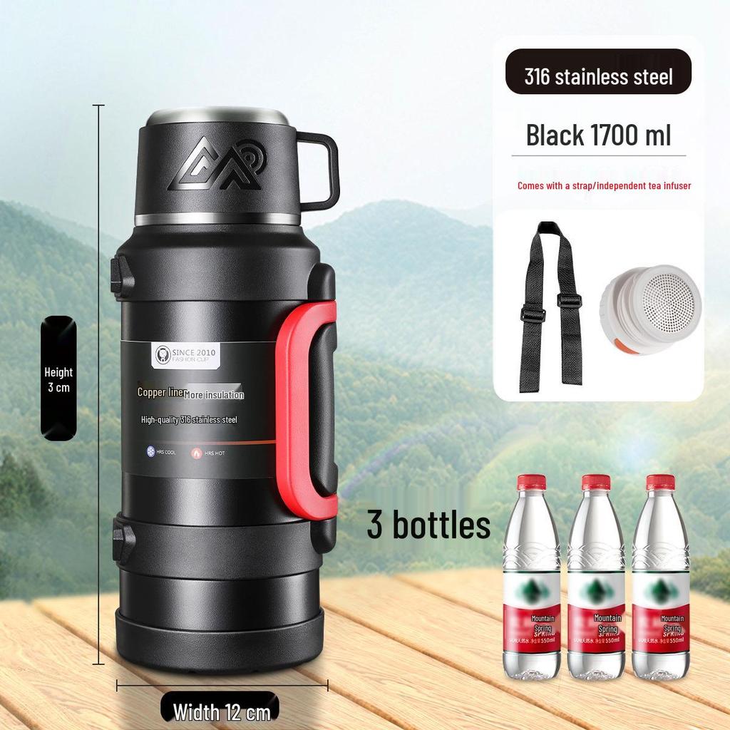 Large Capacity Stainless Steel Insulated Travel Thermos Flask - Portable, Multi-Use Hot Water Kettle
