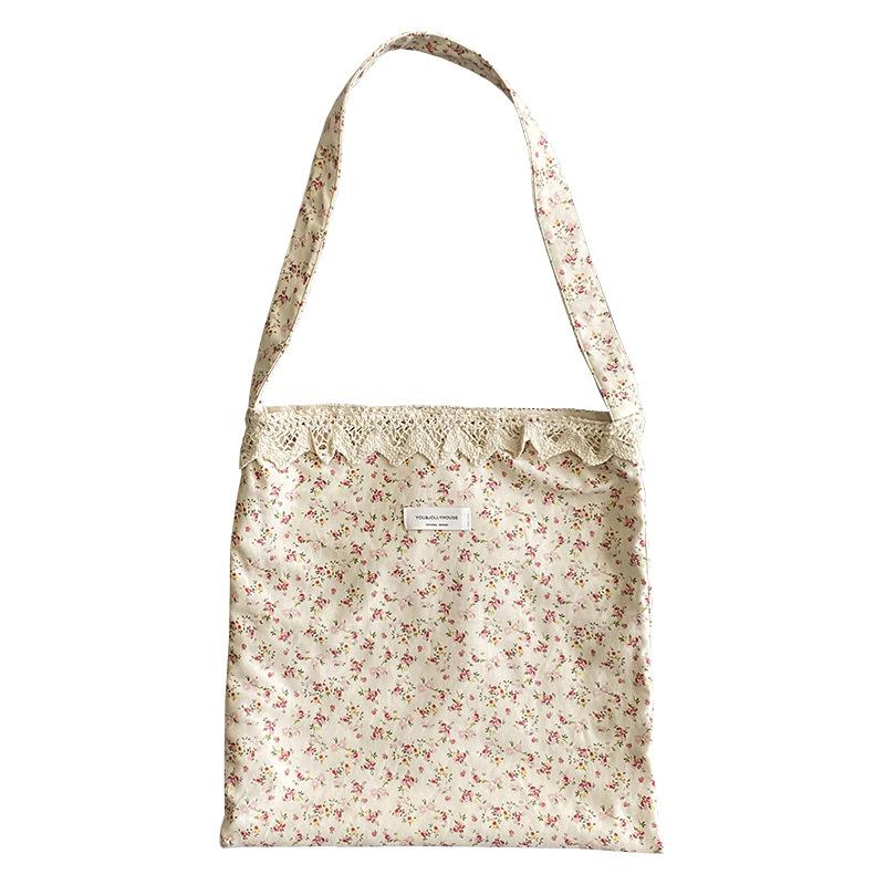 Vintage Floral Shoulder Bags for Women Sweet Lace Female Casual Shopping Bag College Girls Book Tote Large Capacity Handbags