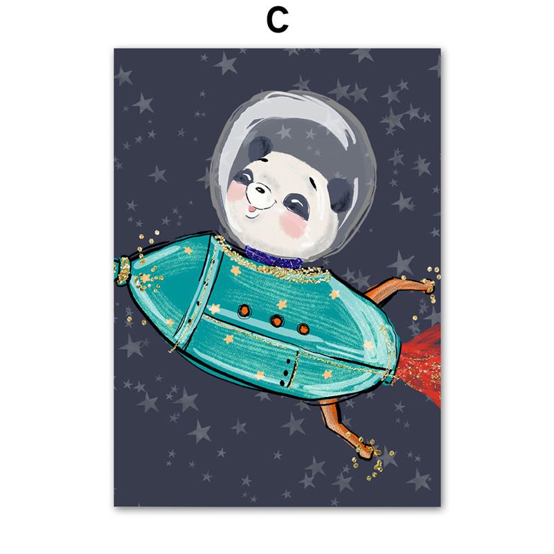 Weltraum Astronaut Fuchs Löwe Bär Waschbär Reh Wandkunst Leinwandbild Nordische Poster Und Drucke Wandbilder Baby Kinderzimmer Dekoration
