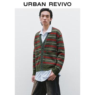 UR Pánský retro pruhovaný pletený kardigan s V-výstřihem