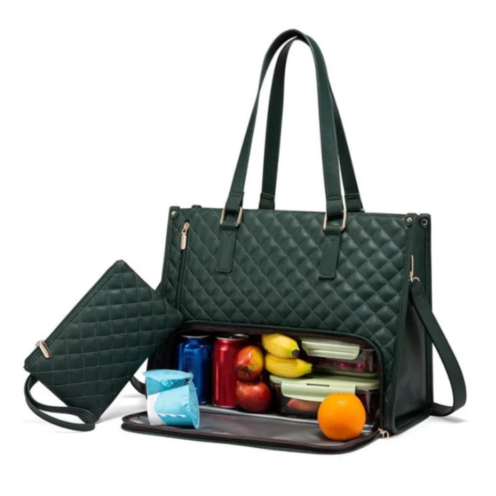 2in1 Women s Lunch Handbag High-Capacity Insulated Lunch Bag Office School Picnic Insulated Shoulder Bag Travel Laptop Tote Bag