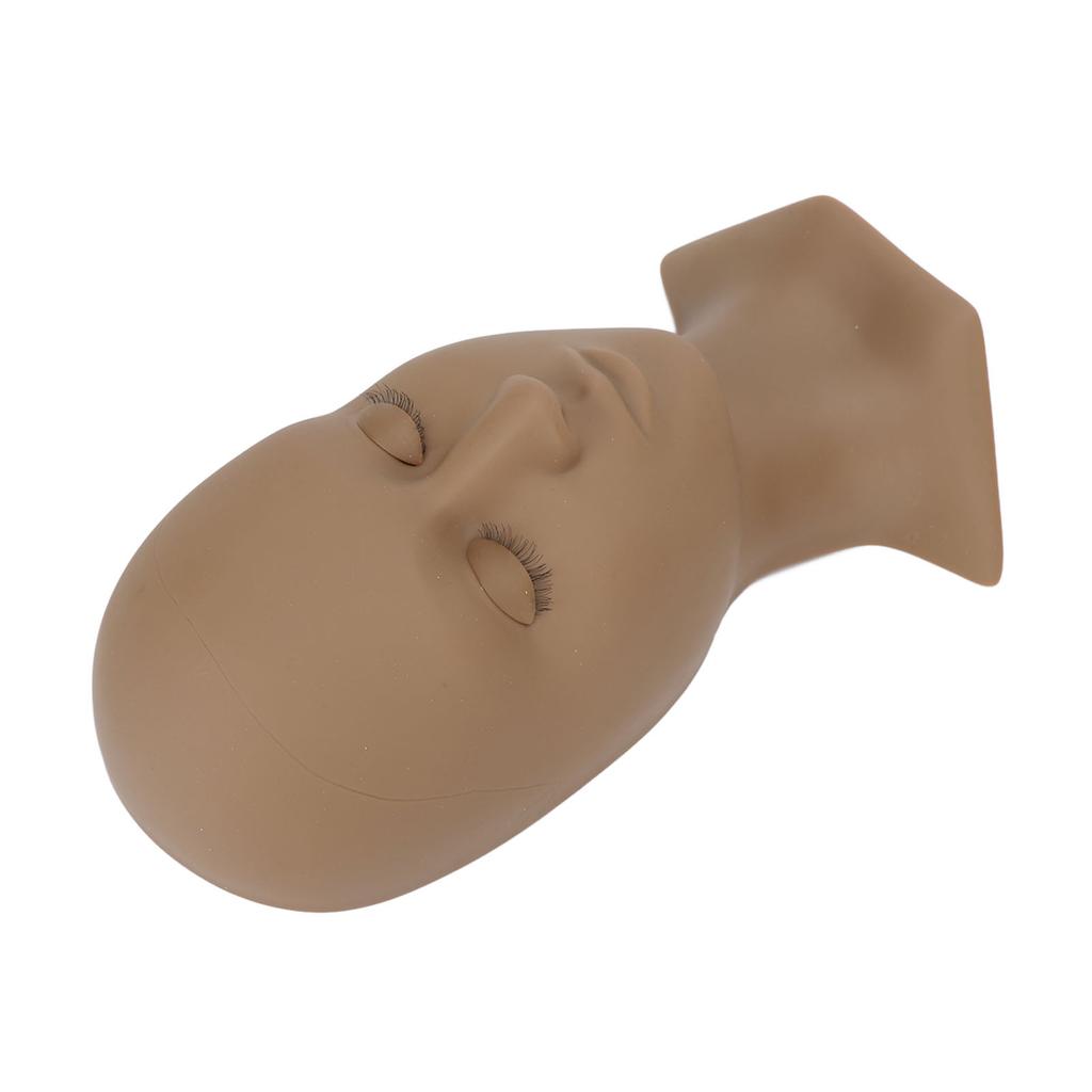 Eyelash Extensions Training Mannequin Head Soft Silicone Removable Eyelids Lifelike Practice Head Coffee(11.02 X 6.1 X