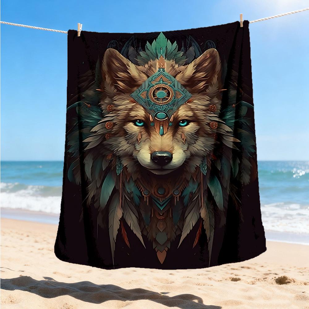 1pc Wolf Spirit Feather Throw Blanket Polyester Fiber, Lightweight Flannel, Soft & Warm, All Season Use for Outdoor, Camping Digital Print