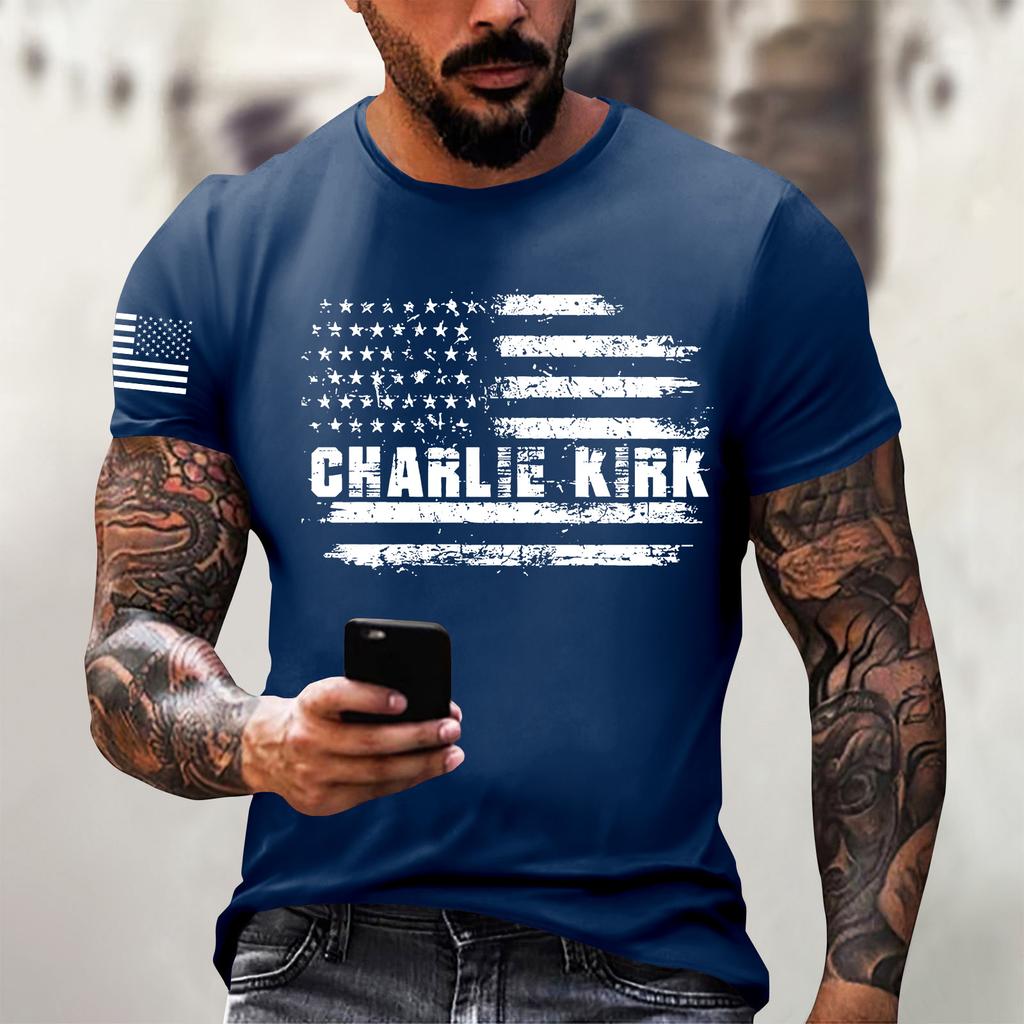 Fashionable Round Neck Short Sleeve Work Clothes Printed Tops For Mens Summer Tops