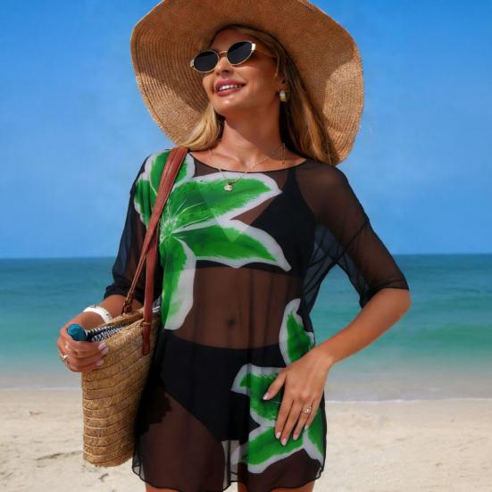 3-teiliges Set Damen Badeanzug Set V-Ausschnitt Träger-BH Hoher Taillen Slip Bikini Set mit Atmungsaktivem Netz Cover-Up Urlaubs Party Sommer Bademode