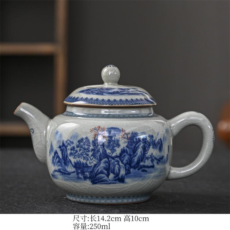 250ml Blue and White Porcelain Handmade Teapot Household Thousands of Miles Teapot Jingdezhen Pot Tea Making Kettle Teaset Gifts