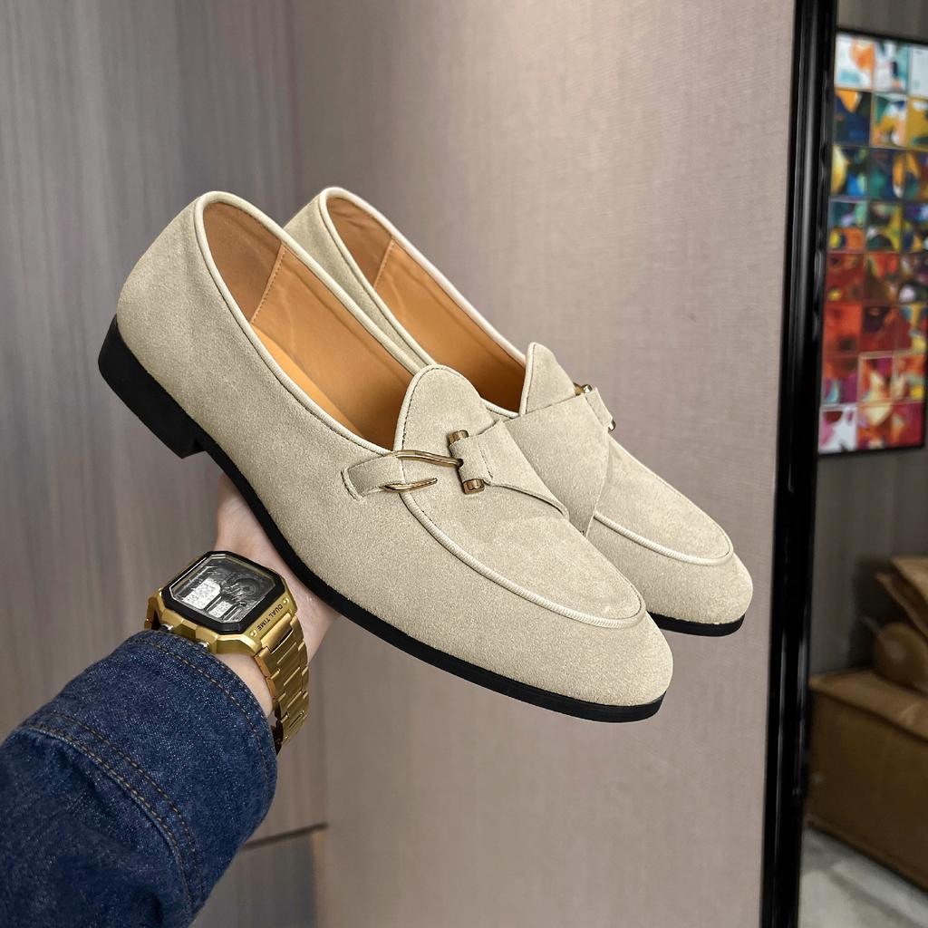 Fashion Men's Casual Shoes Cow Suede Genuine Leather Men British Style Bowknot Loafers Mens Slip-on Outdoor Driving Flats