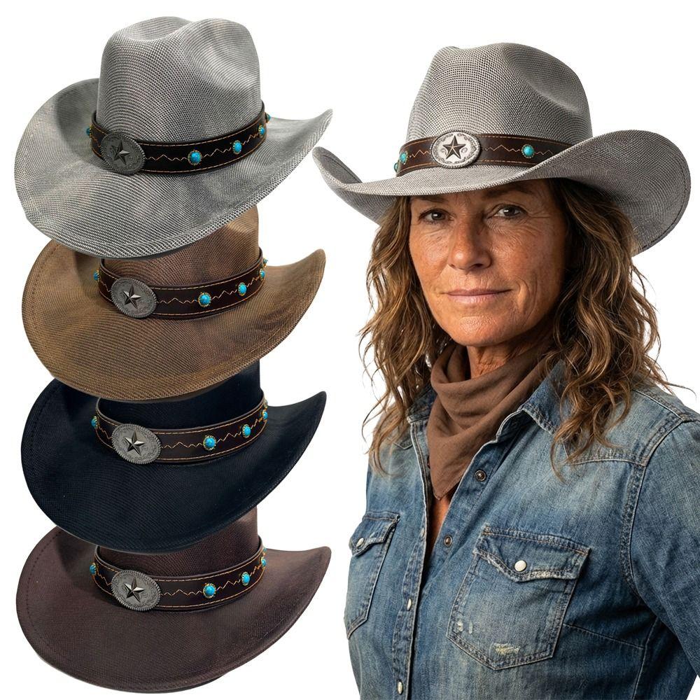 New Curved Brim Western Cowboy Hat Ethnic Large Roll Brim Cowgirl Cap Top Hat Women Men