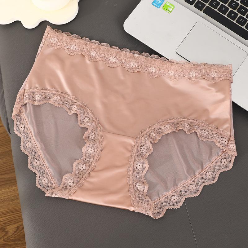 Большой размер Женское Весна и Лето Новые Сексуальные Бесшовные Кружевные Трусы L дубильная кора