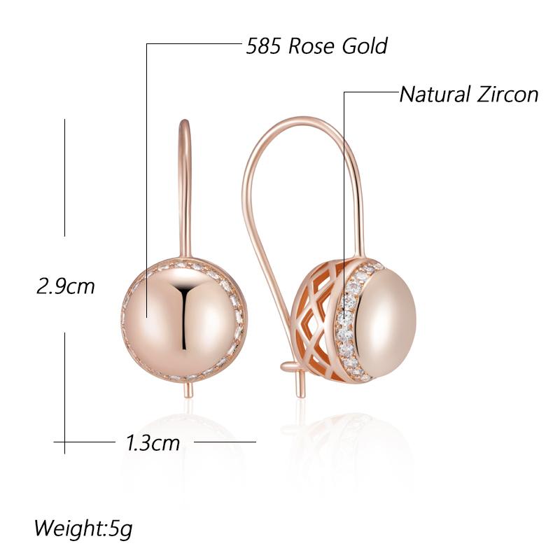 Rose Gold Color Big Glossy Ball Drop Earrings For Women Simple Natural Zircon Accessories Ethnic Bride Wedding Jewelry