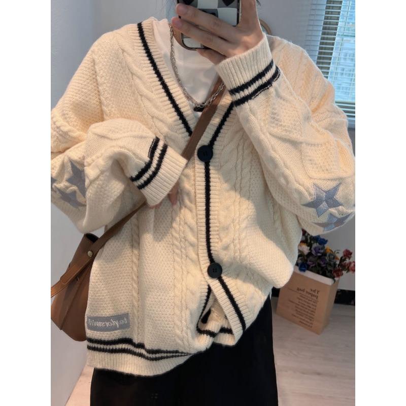 Women's Autumn and Winter New Knitted Embroidered Cardigan Temperament Age Reduction Loose Casual Sweater Coat Solid Color