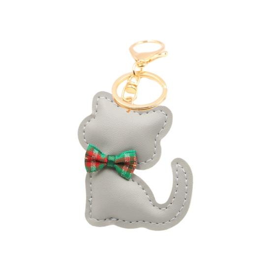 Kreslený kočičí přívěsek Keychain Mašlička Dekor Umělá kůže Přívěsek na klíče Kotě Přívěsek Jemná šicí taška Přívěsek