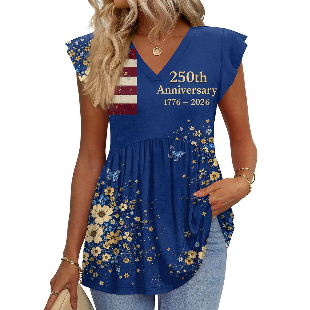 Womens Tops Fashionable V-neck Ruffled Sleeve Short-sleeved T-shirt Business Blouses