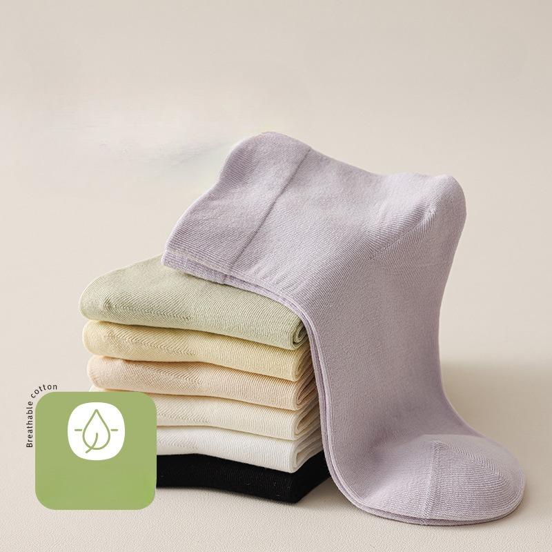 Women's Spring and Summer Thin, Solid-color, Pure Cotton, Versatile Mid-calf Socks, Boneless, Comfortable Postpartum Socks, Trendy Short Socks