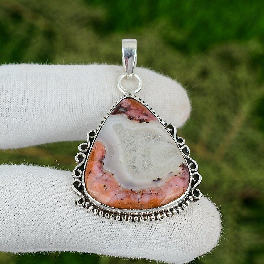 Natürlicher Crazy Lace Achat Edelstein Anhänger 925 Sterlingsilber Schmuck für Mädchen